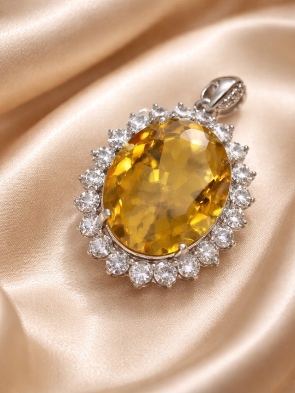 925 Sterling Silver Pendant 1.5x2cm with Natural Citrine & CZ